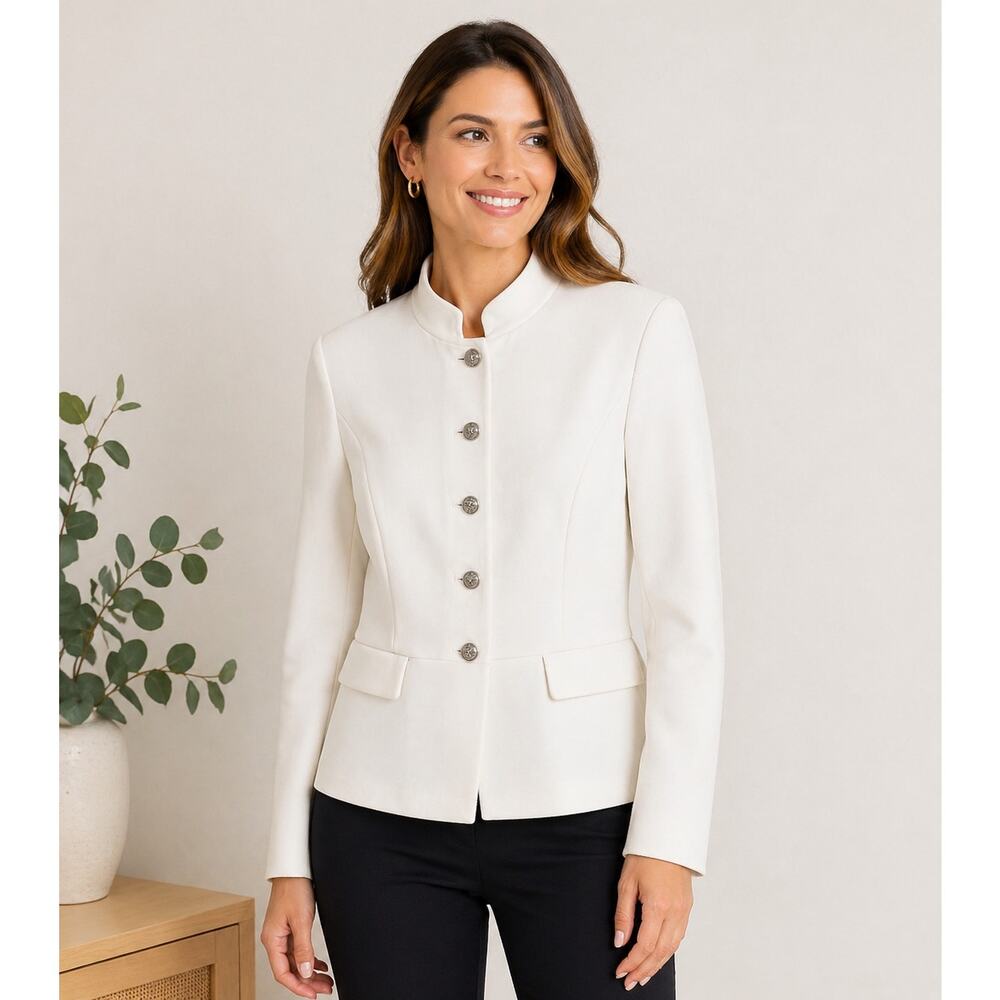 Tommy Hilfiger Cardigan Sweater Top Jacket Womens Size 4 White Gold Buttons